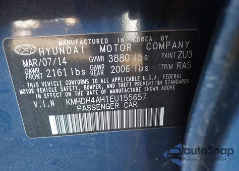 2014 Hyundai Elantra Sport from USA, damaged, VIN KMHDH4AH1EU155657